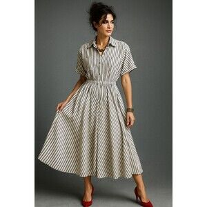 Vintage 1980s Norma Kamali Black & White Ticking‎ Stripe Shirt Dress Sz 4